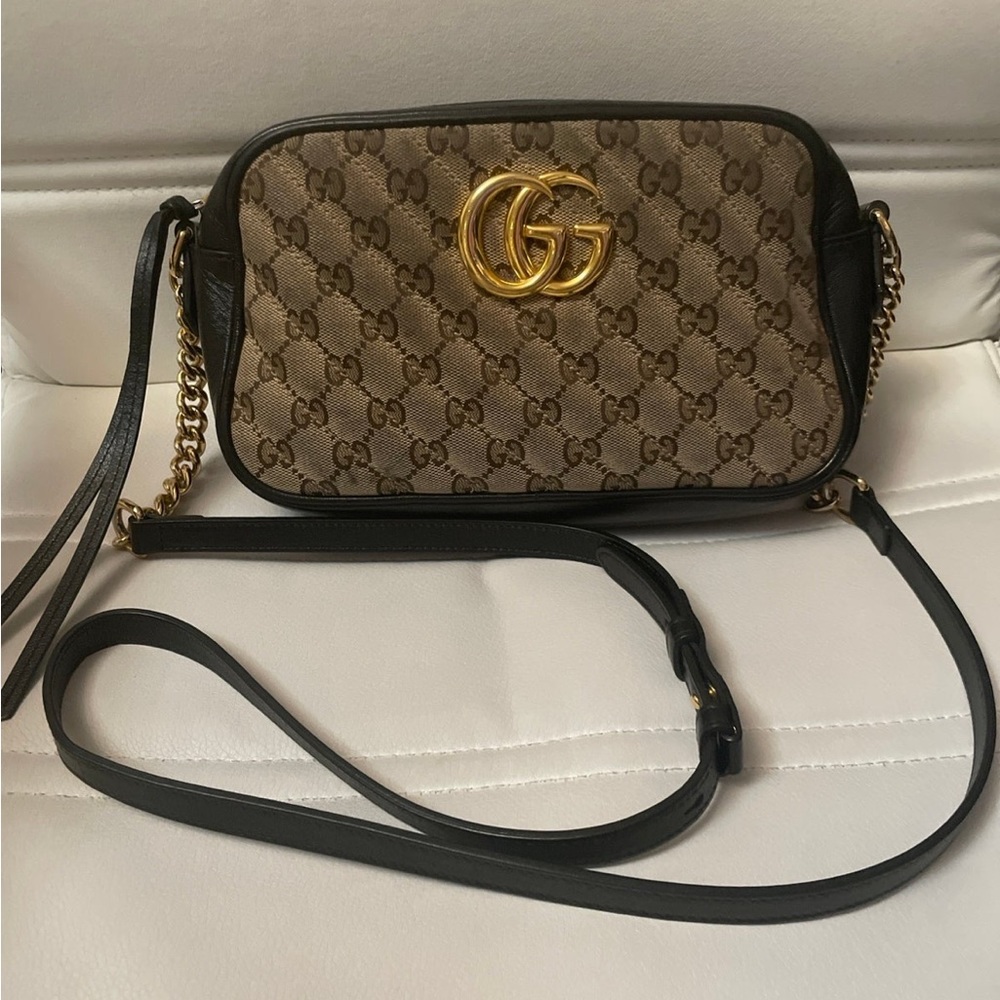 Gucci Marmont Supreme Crossbody Bag Black Brown Gold